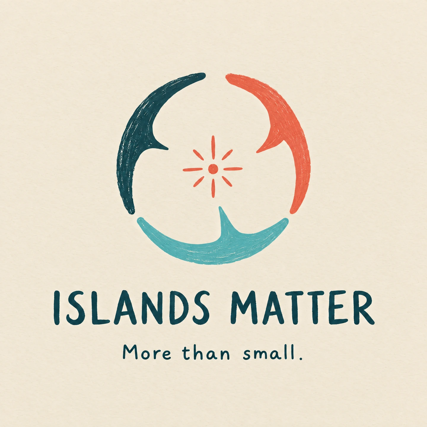 Islands Matter logo: three colorful speech-like strokes form an open circle around a bright spark, above the wordmark and tagline More than small.